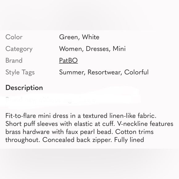 Perfect like new PatBO Jasmine Puff sleeve mini dress size 8 - Picture 4 of 8